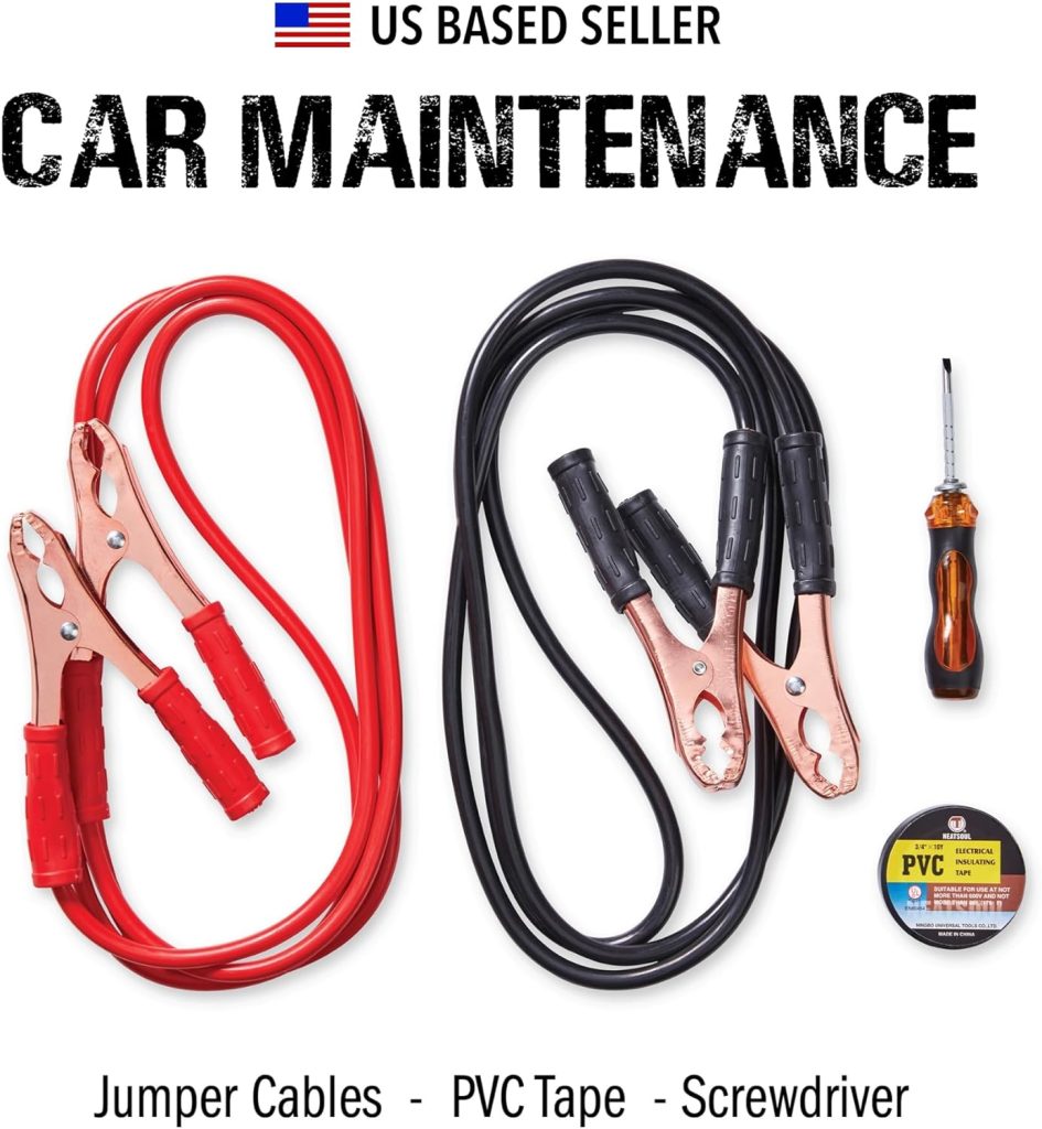 Always Prepared Standard (62 Piece) Roadside Emergency Car Kit – with Jumper Cables – All-in-One Auto Safety and First Aid Kit – Travel Safety for Women, Men, and College Kids – Roadtrip Essentials