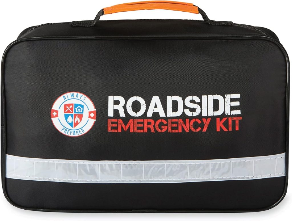 Always Prepared Standard (62 Piece) Roadside Emergency Car Kit – with Jumper Cables – All-in-One Auto Safety and First Aid Kit – Travel Safety for Women, Men, and College Kids – Roadtrip Essentials
