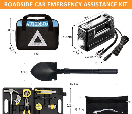 autodeco 105 pcs roadside car emergency assistance kit with portable air compressor jumper cables 1