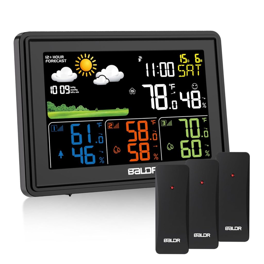 BALDR Wireless Color Display Weather Station with Moon Phase, Barometric Pressure, Temperature and Humidity Sensors for Indoors and Outdoors