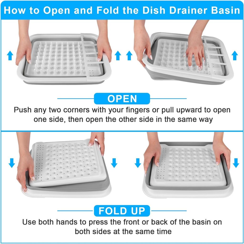 Collapsible Dish Drying Rack Portable Dish Drainers for Kitchen Counter,Kitchen Sink Organizer RV Accessories Camper Kitchen Organization and Storage Space Saver Dish Rack Over Sink Drying Rack