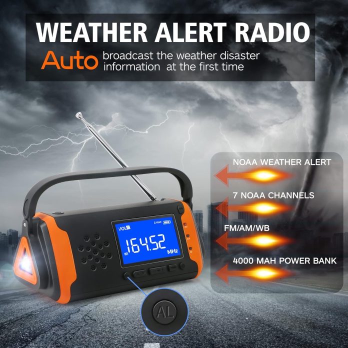 daringsnail 4000mah emergency noaa weather alert radio hand crank solar radio with battery operated lcd display aux musi 2