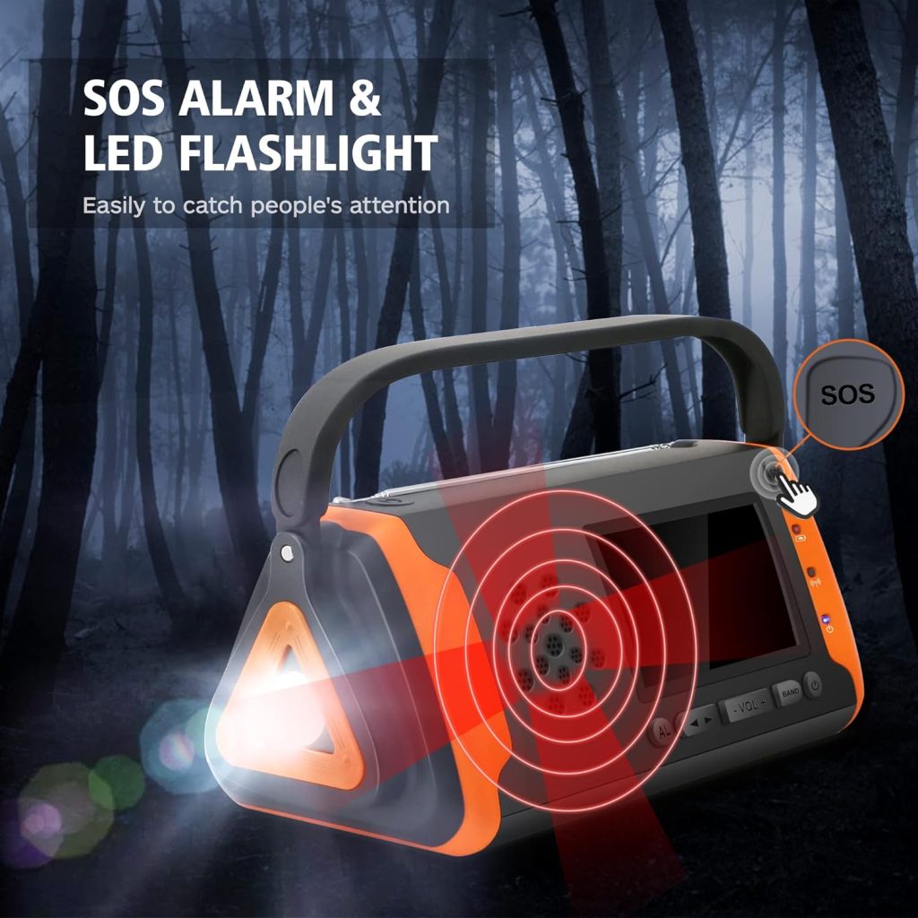 DaringSnail 4000mAh Emergency NOAA Weather Alert Radio, Hand Crank Solar Radio with Battery Operated, LCD Display, AUX Music Play, Flashlight, SOS Alarm, Emergency Phone Charger for Outdoor Emergency