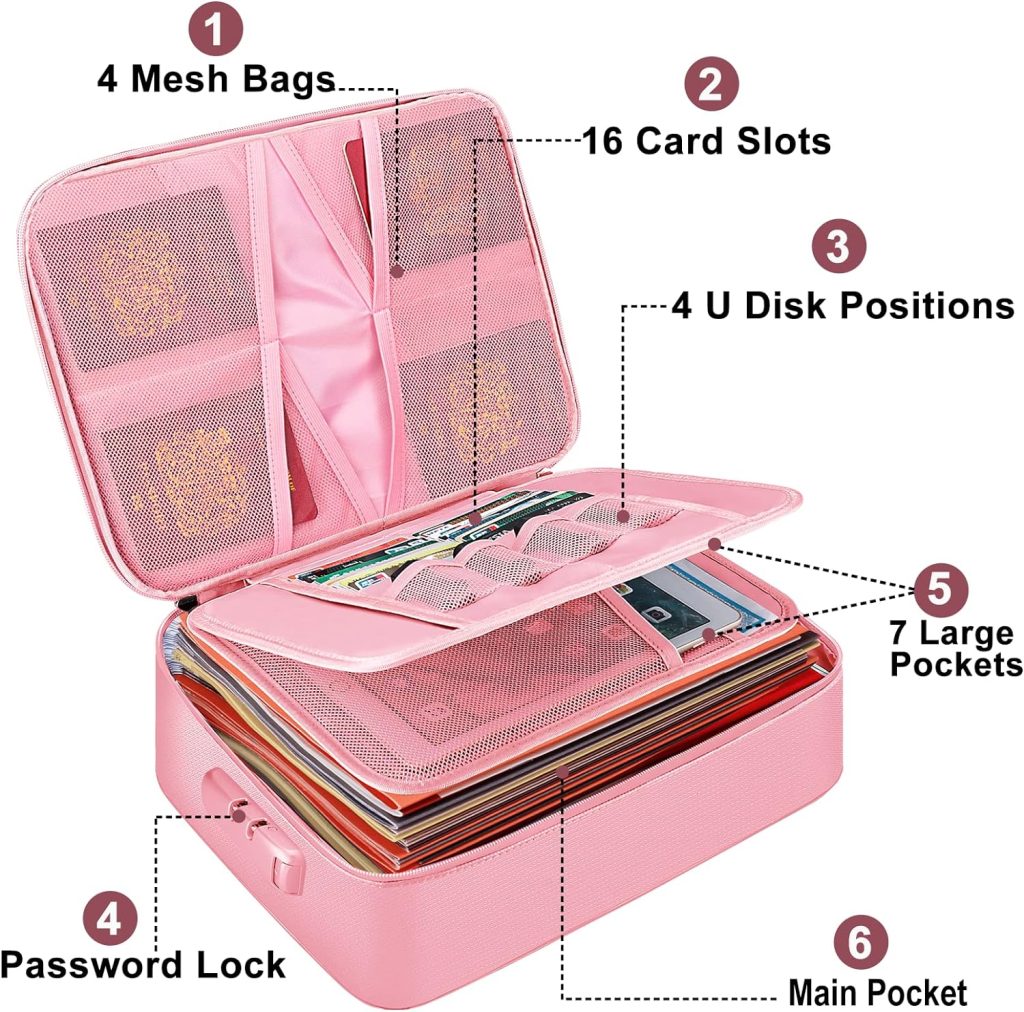 DocSafe Document Bag with Lock,Fireproof 3-Layer File Storage Case with Water-Resistant Zipper,Document Safe Portable Travel Home Organizer Bag for Laptop,Files,Certificates,Gifts for Him,Black