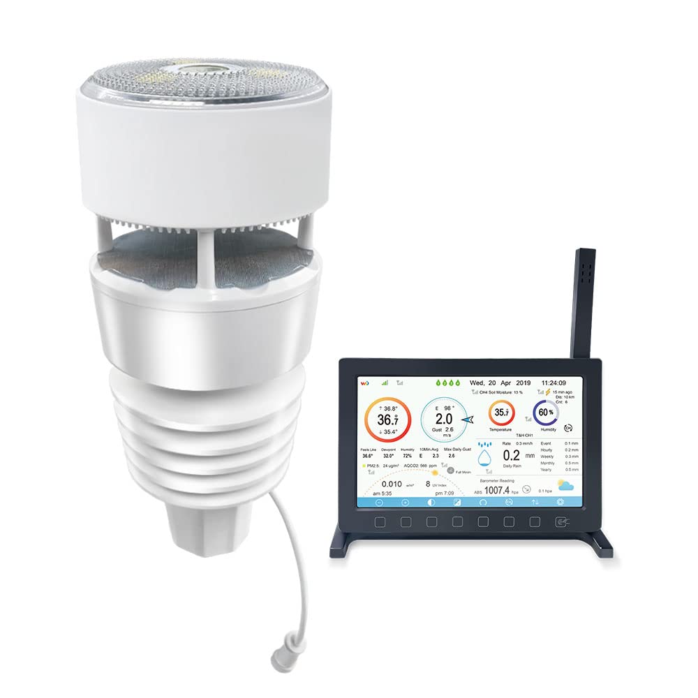 Ecowitt HP2560 Wi-Fi Weather Station, 7 Inch Large TFT Display Console, with Indoor TempHumidity Sensor Antenna, Supports Ecowitt Various Sensors, Touch Buttons, Backlight Operation, 915 MHz