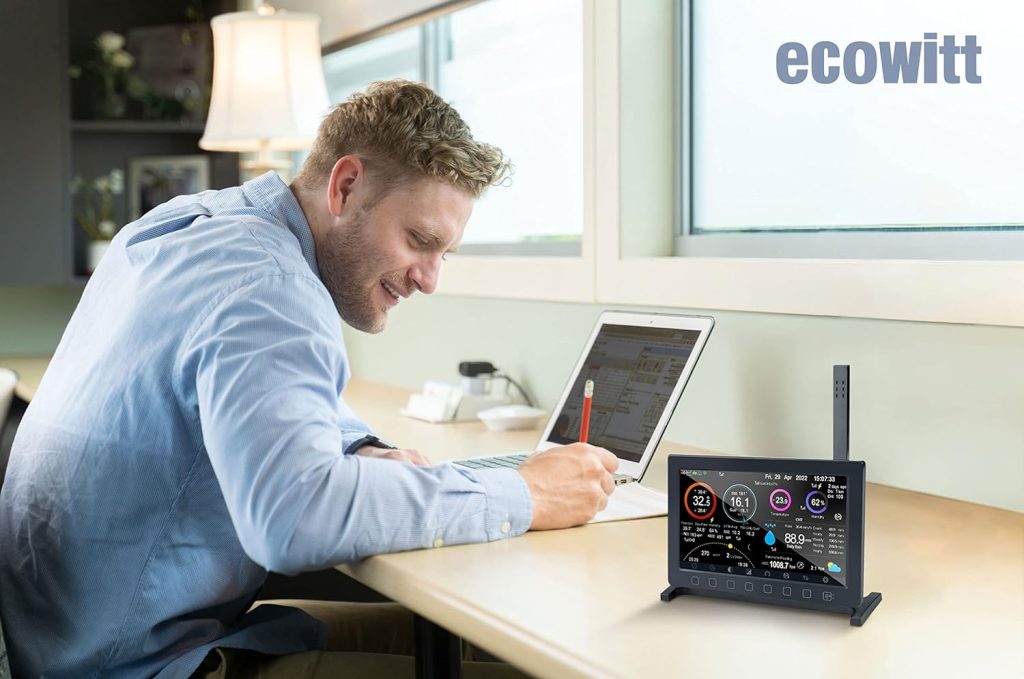 Ecowitt HP2560 Wi-Fi Weather Station, 7 Inch Large TFT Display Console, with Indoor TempHumidity Sensor Antenna, Supports Ecowitt Various Sensors, Touch Buttons, Backlight Operation, 915 MHz