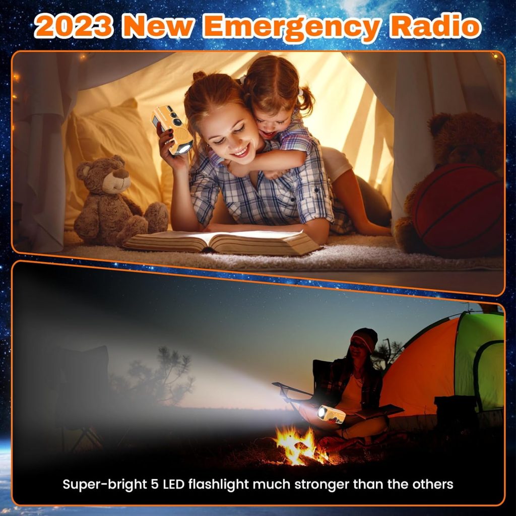 Emergency Hand Crank Radio AM/FM with LED Flashlight, Portable Weather Radio with Solar Charging Manual Crank and Battery Operation, Mergency Phone Charging for Home Outdoor Camping（Blue）
