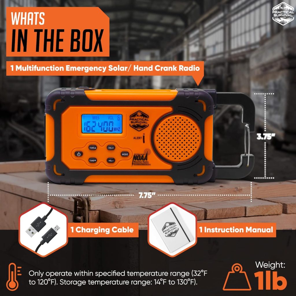 Emergency NOAA Weather Radio with AM/FM and Shortwave Radio Bands: Hand Crank, Solar or Battery Powered, Portable Power Bank, Solar Charger Flashlight - Rechargeable, Headphone Jack and More!