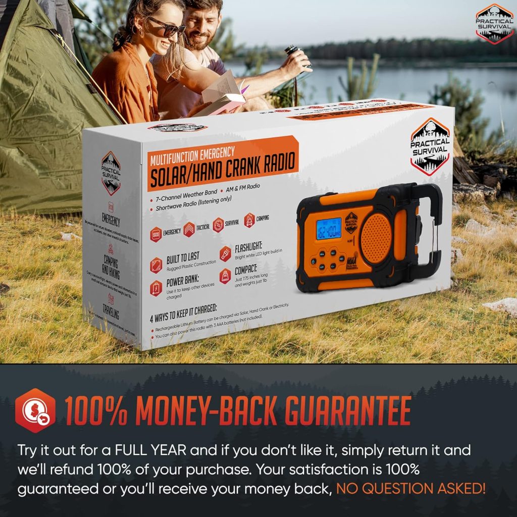 Emergency NOAA Weather Radio with AM/FM and Shortwave Radio Bands: Hand Crank, Solar or Battery Powered, Portable Power Bank, Solar Charger Flashlight - Rechargeable, Headphone Jack and More!