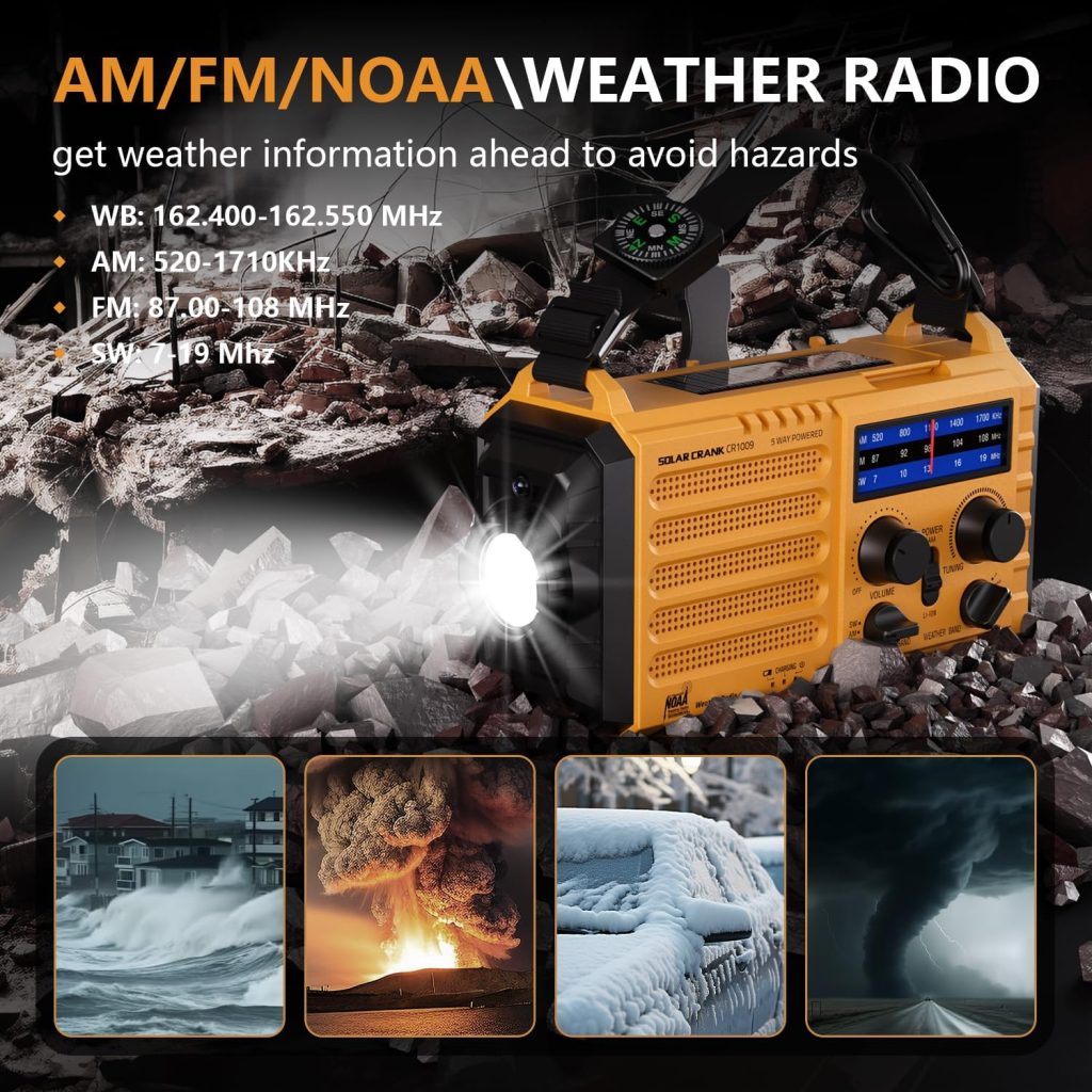 Emergency Radio 5000 Hand Crank Solar Weather Radio,5-Way Power AM/FM/SW/NOAA Survival Portable Radio with Camping Flashlight,Power Bank Phone Charger,Reading Lamp,SOS Alarm Survival Equipment,Compass