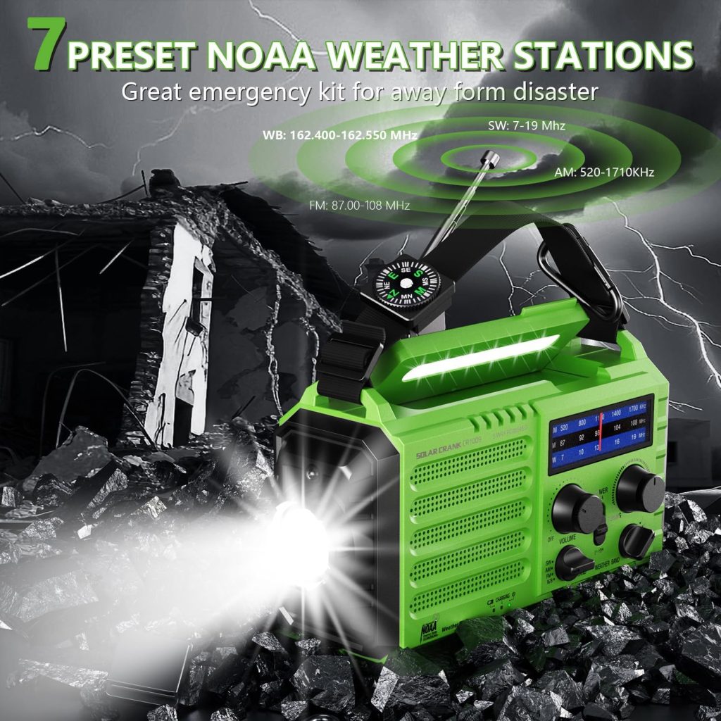 Emergency Radio 5000 Hand Crank Solar Weather Radio,5-Way Power AM/FM/SW/NOAA Survival Portable Radio with Camping Flashlight,Power Bank Phone Charger,Reading Lamp,SOS Alarm Survival Equipment,Compass
