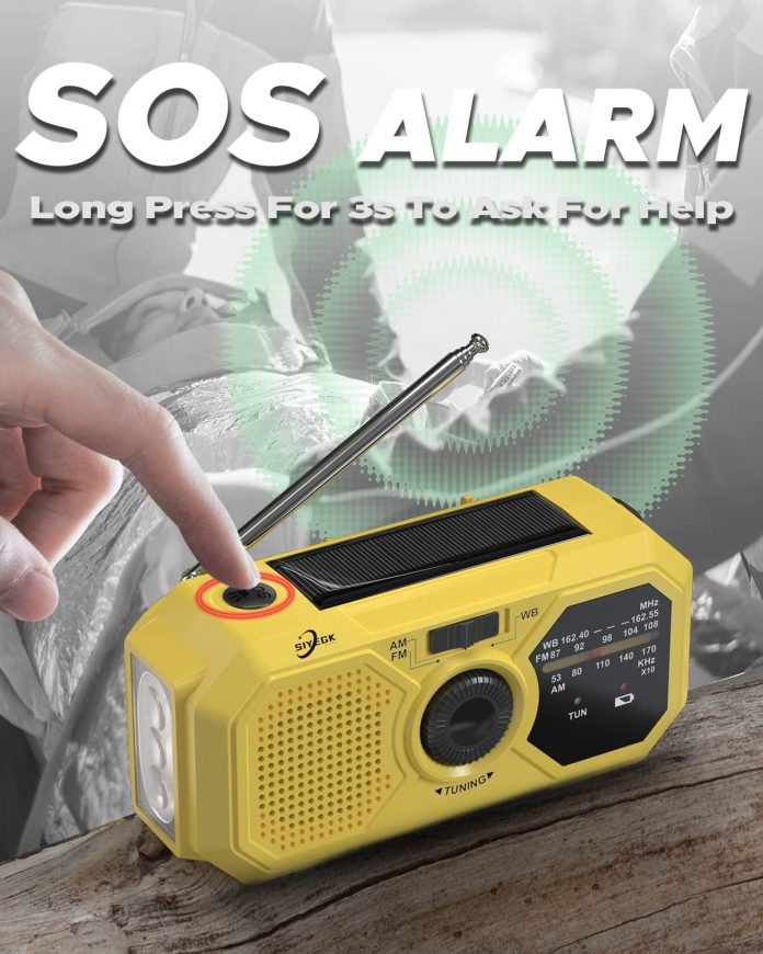 emergency weather radio with hand crank solar cell phone charger portable 3500mah power bank noaaamfm radiobattery power 1