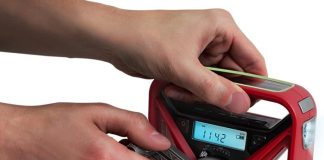 eton american red cross frx3 emergency noaa weather radio red digital display hand turbine solar power red led flashing 1 2