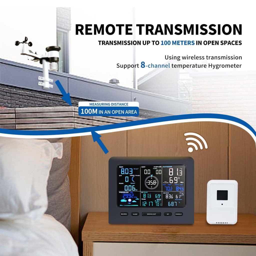 FENGTU Smart Weather Station with 7 in1 Outdoor Sensor and Wireless Temperature Sensor,Temperature/Anemometer/Rain Gauge/UV Sensor/Weather Forecast(WiFi)