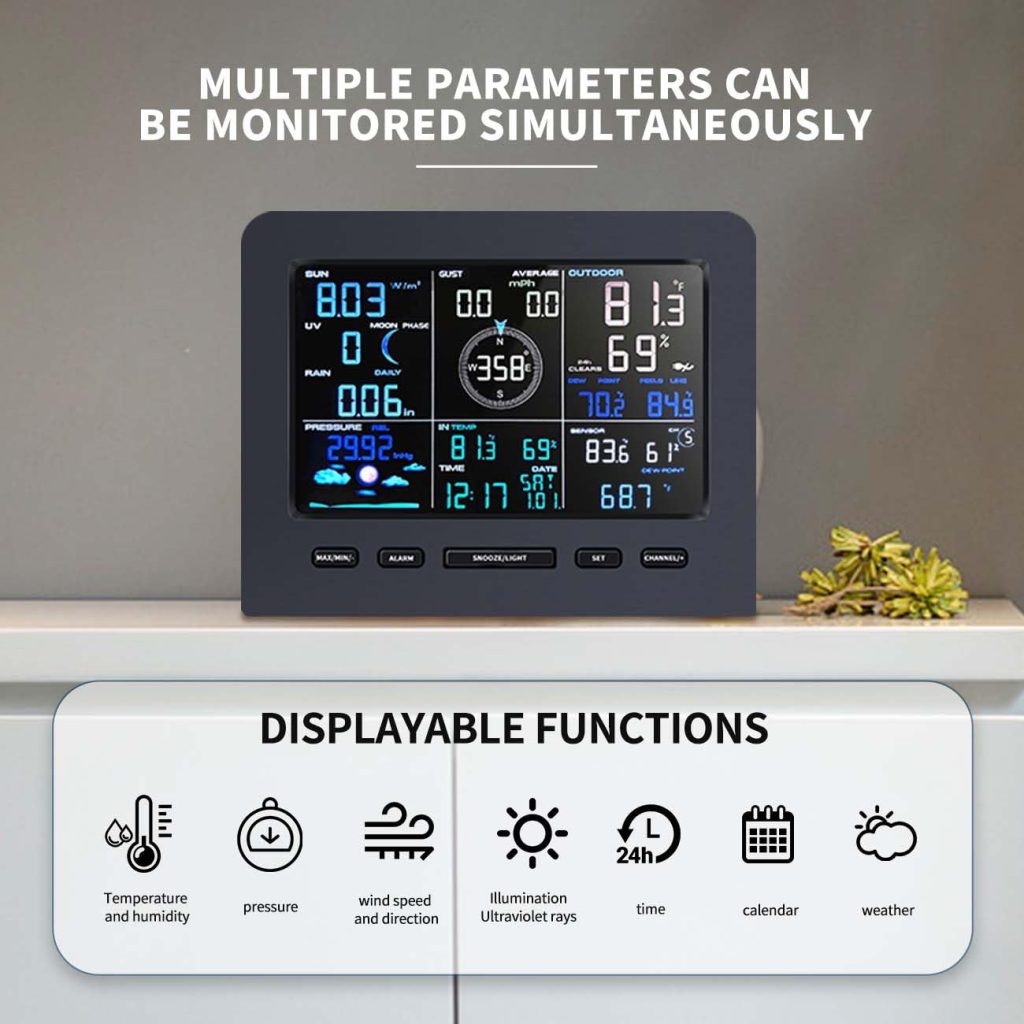 FENGTU Smart Weather Station with 7 in1 Outdoor Sensor and Wireless Temperature Sensor,Temperature/Anemometer/Rain Gauge/UV Sensor/Weather Forecast(WiFi)
