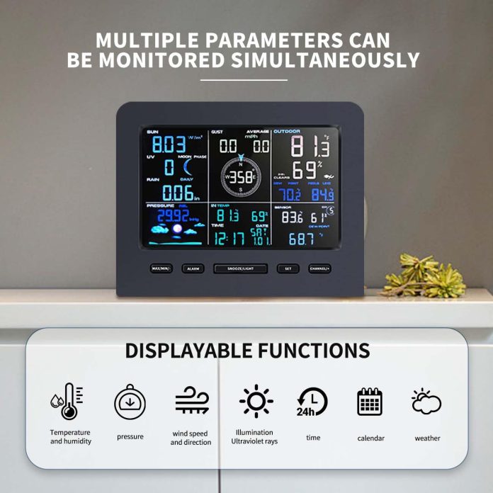 fengtu smart weather station with 7 in1 outdoor sensor and wireless temperature sensortemperatureanemometerrain gaugeuv 1 2