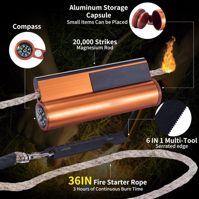 fire starter with compass survival tool fire starter kit waterproof tinder wick rope fire starter all weather magnesium 1 1