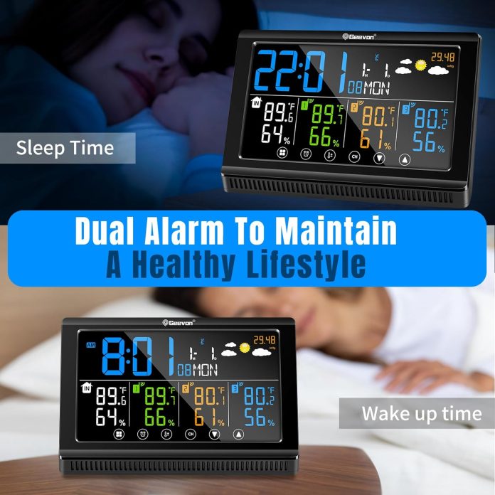 geevon indoor outdoor weather station color digital weather thermometer wireless with 3 remote sensorsbarometerusb charg 3