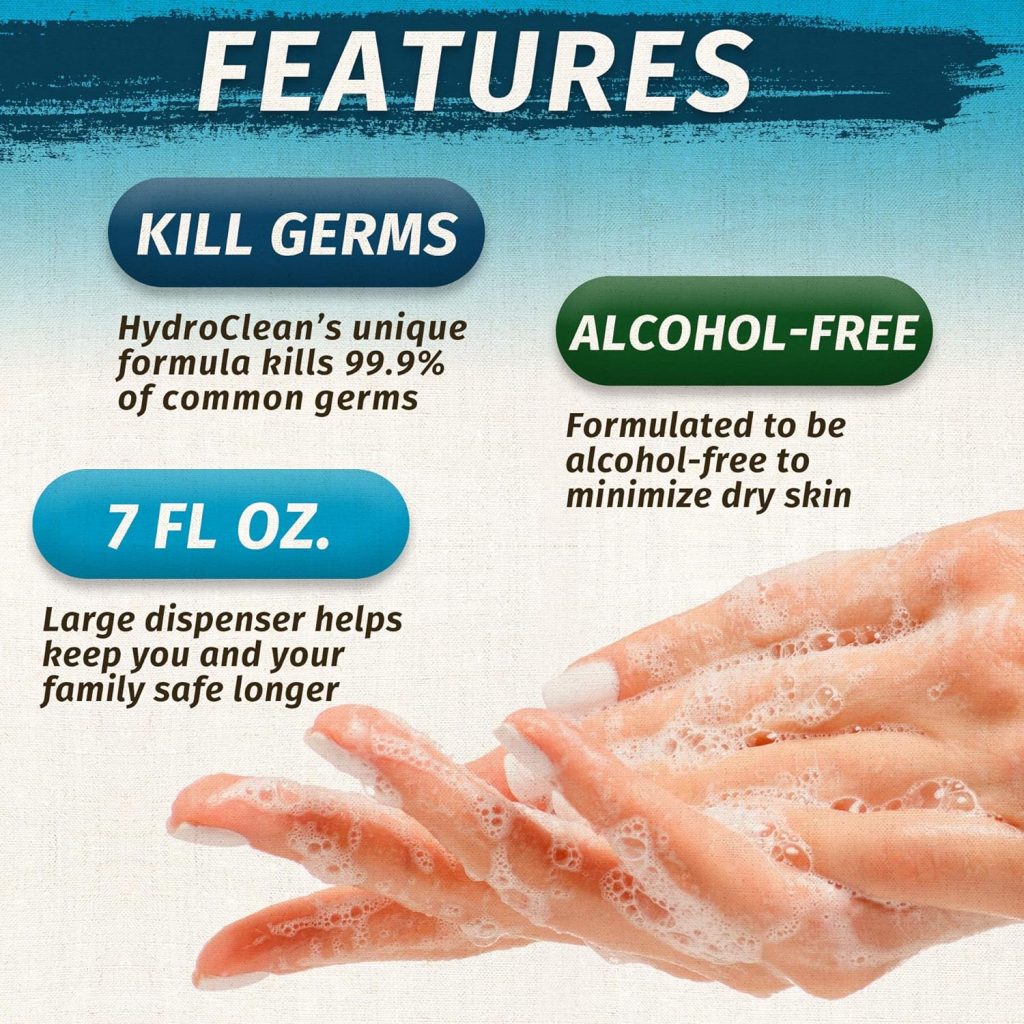 Handvana HydroClean Foam Hand Sanitizer - Alcohol-Free Foam Sanitizer Kills 99.9% of Germs  Softens Hands, Odor-free, Unscented Sanitizing Formula with Coconut Oil, Aloe Vera,  Hyaluronic Acid