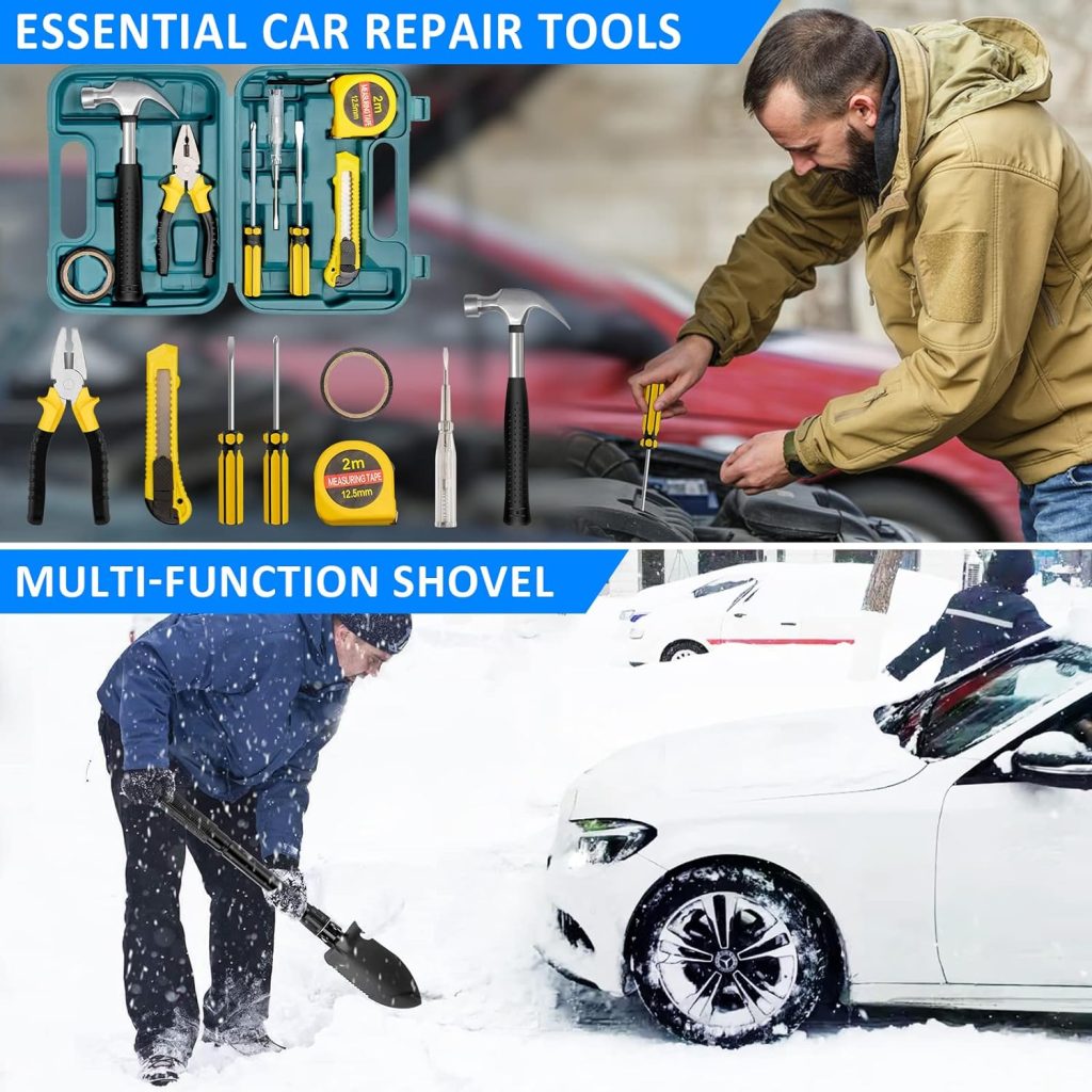 HLWDFLZ Car Emergency Safety Kit - Auto Emergency Roadside Assistance Car Kit, Winter Traveler Safety Emergency Kit for Car, Truck, RV Vehicles