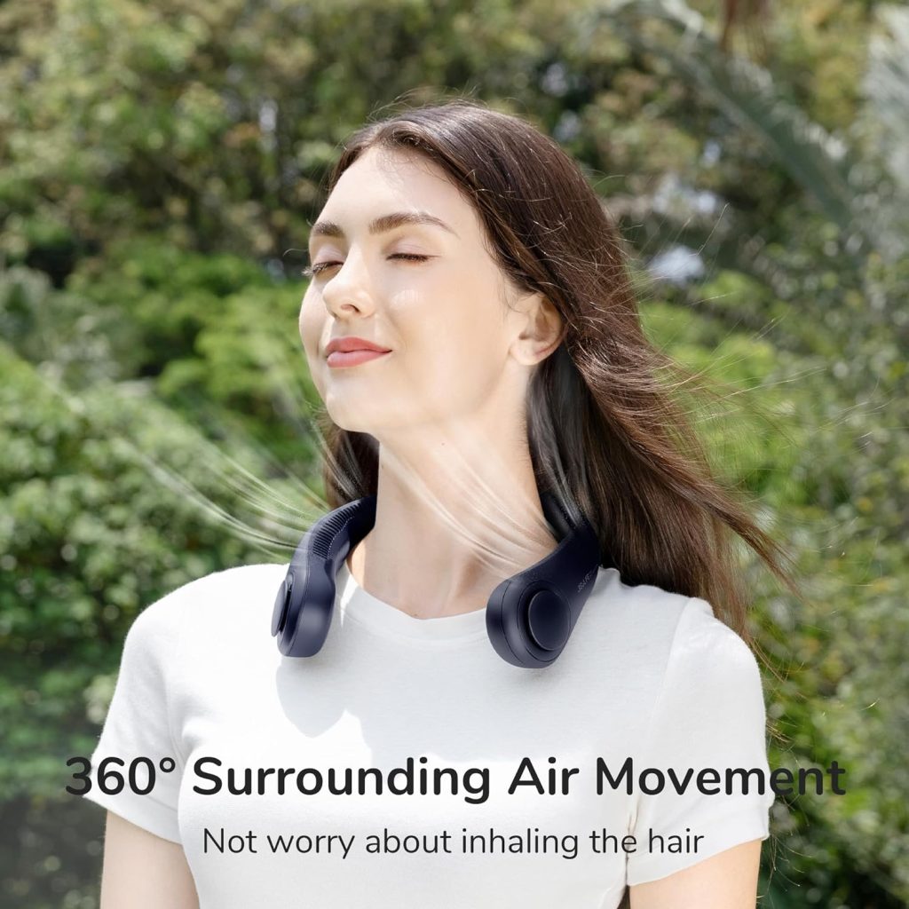 JISULIFE Portable Neck Fan, Hands Free Bladeless Fan, 4000 mAh Battery Operated Wearable Personal Fan, Leafless, Rechargeable, Headphone Design,3 Speeds Gifts for Women Men-Dark Blue