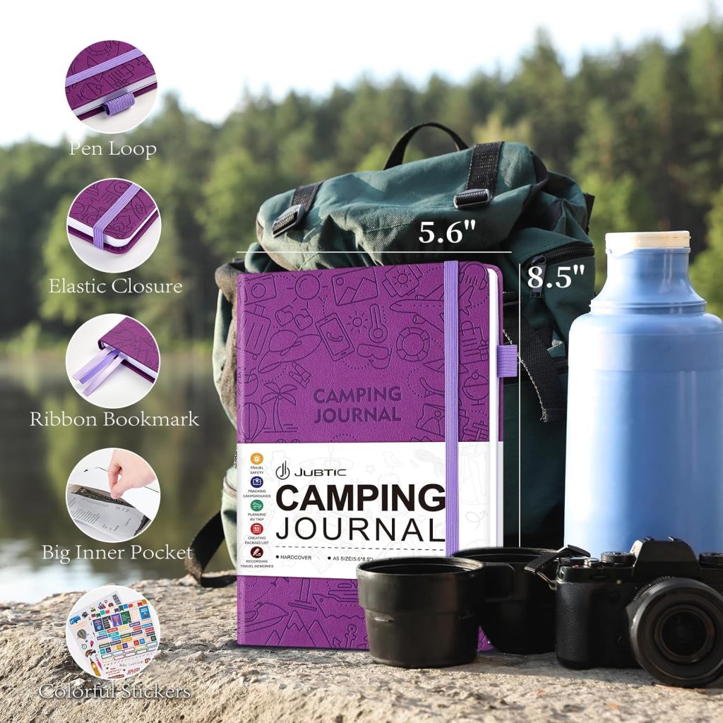 JUBTIC Camping Journal and RV Travel Log Book, A5 Adventure Journal for 25 Camping, Hiking Journal, Family Travel Books Camper Essentials Camping Gifts for Women-Dark Green