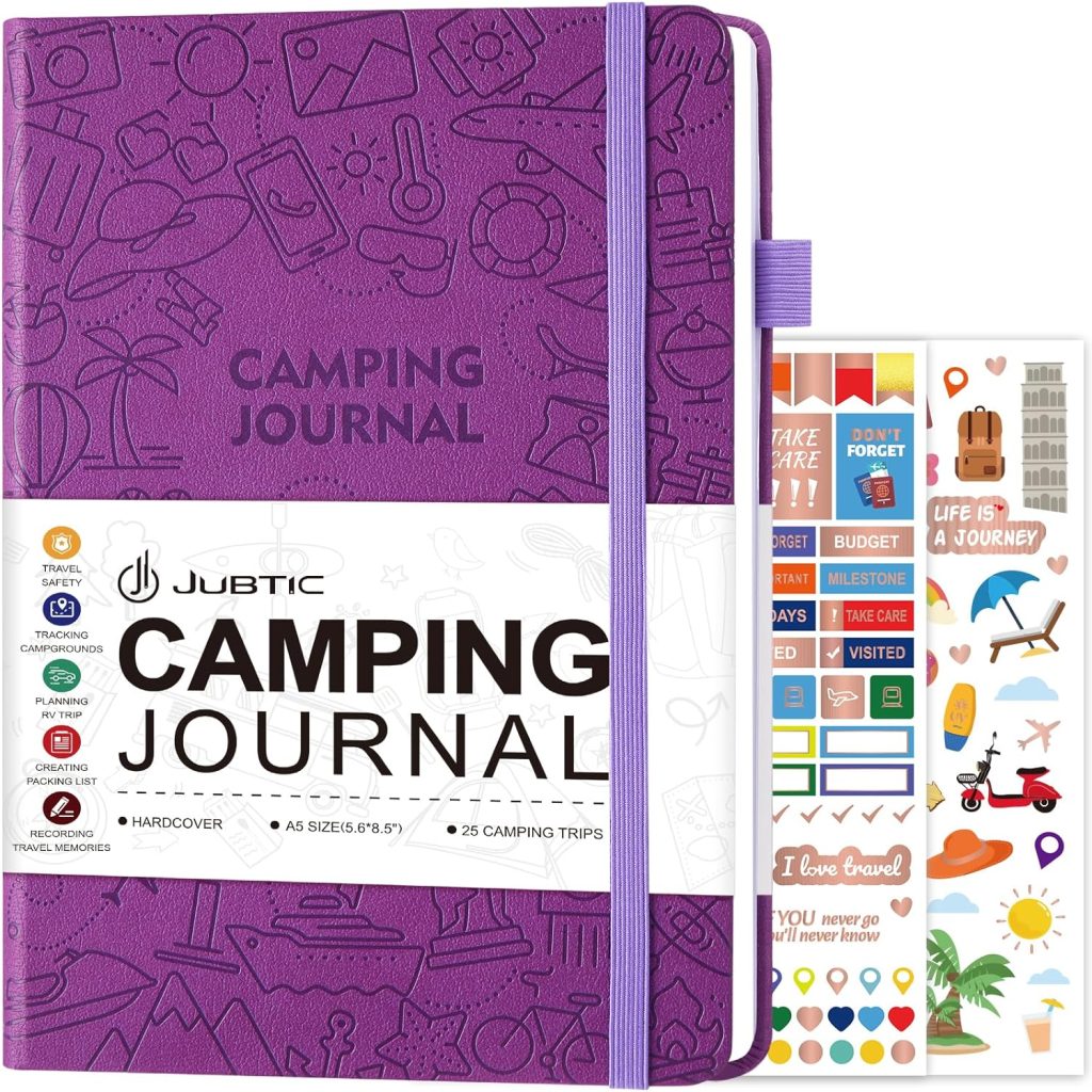 JUBTIC Camping Journal and RV Travel Log Book, A5 Adventure Journal for 25 Camping, Hiking Journal, Family Travel Books Camper Essentials Camping Gifts for Women-Dark Green