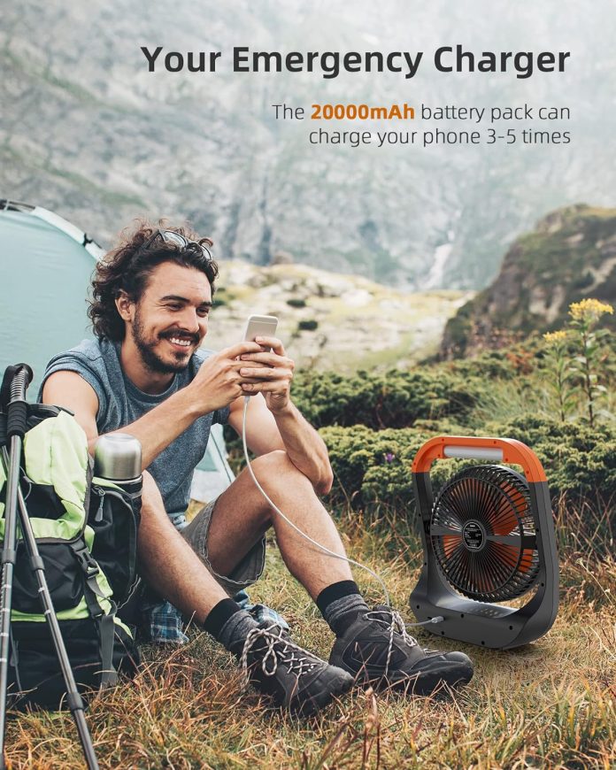 koonie 8 inch 20000mah camping fan with led lantern and hook 90hrs rechargeable battery usb fan with 4 speeds 350head ro 3