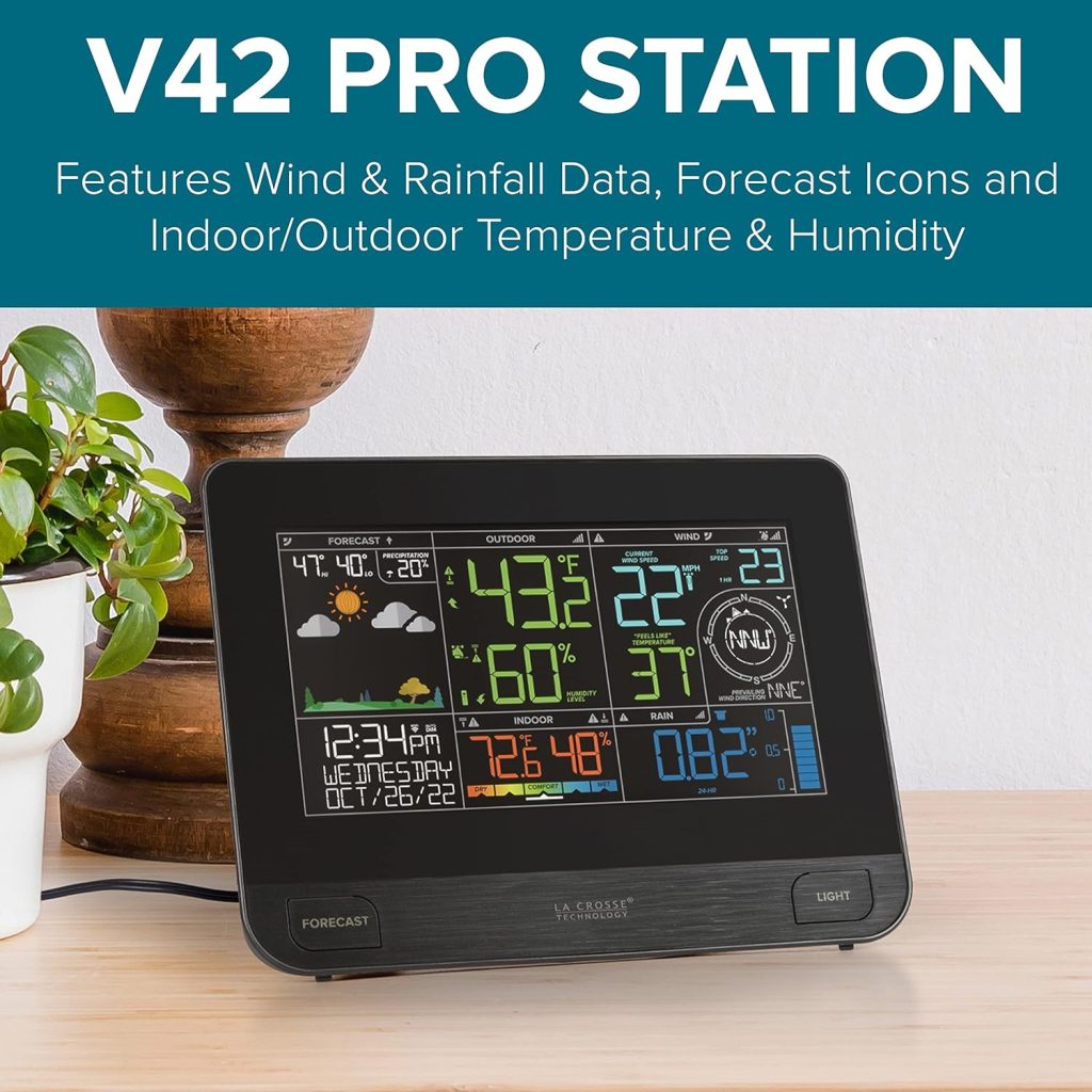 La Crosse Technology V42-PRO-INT Professional Weather Center with Combo Sensor and Remote Monitoring, Black