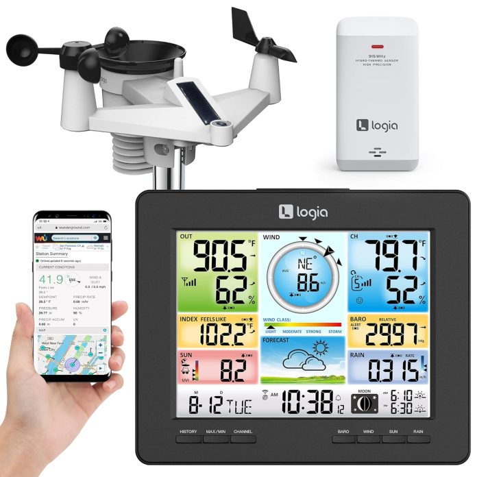 logia 7 in 1 wi fi weather station with solar indooroutdoor remote monitoring system temperature humidity wind speeddire