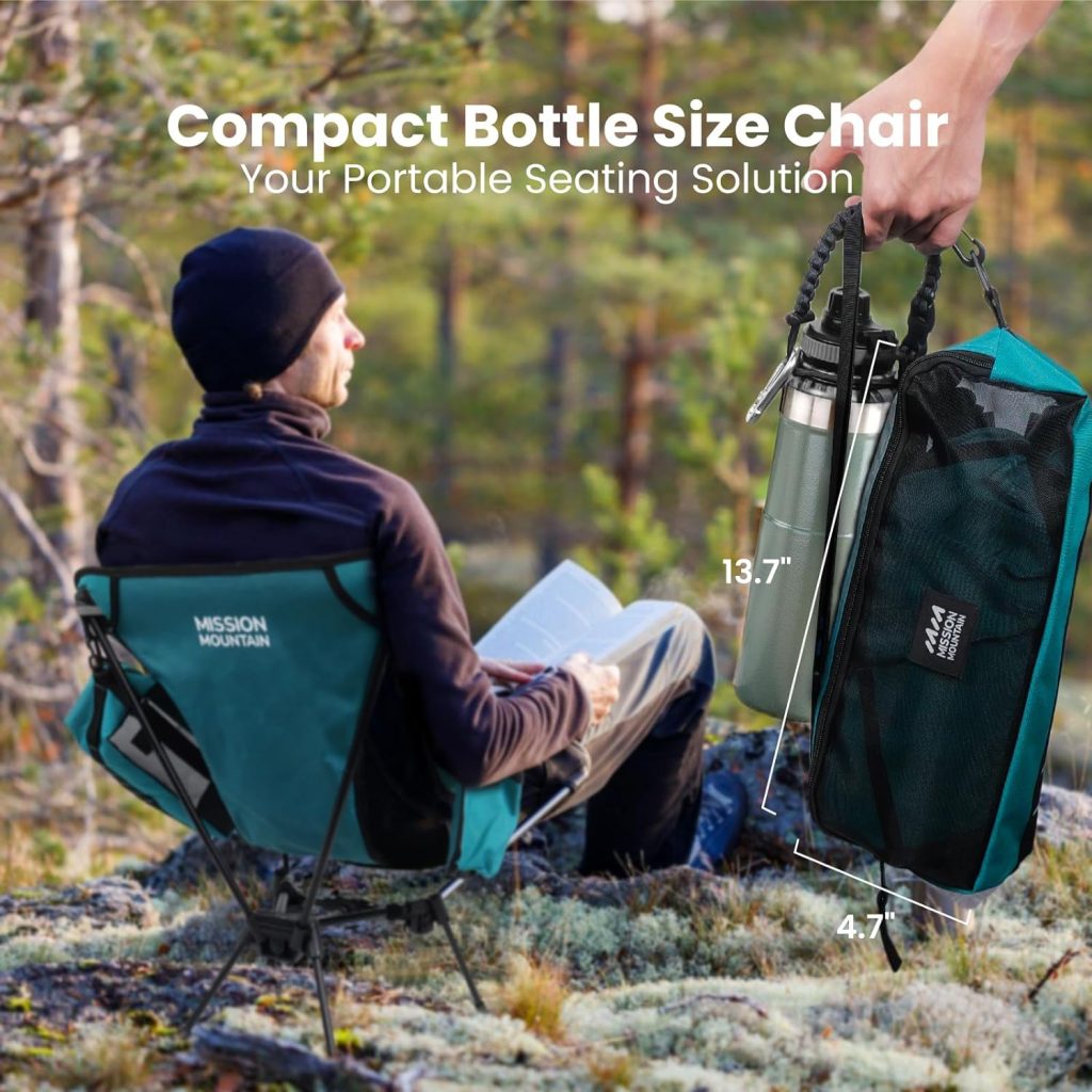 MISSION MOUNTAIN UltraPort Portable Camping Chair, Lightweight Foldable Chair, Ultralight Backpacking Chair for Outdoor Camp, Hiking, Travel, Beach, and Picnic - Compact Design (Black)