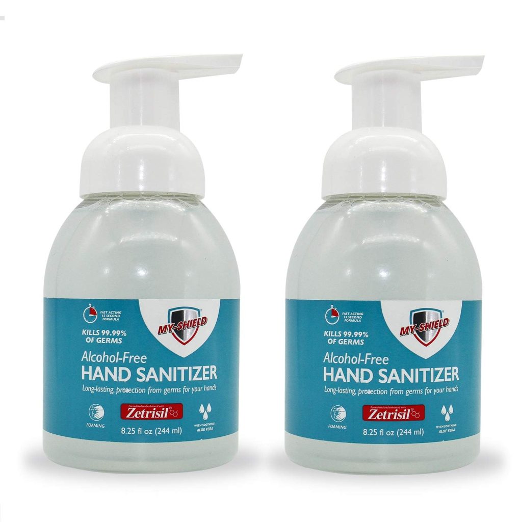 My-Shield Hand Sanitizer Foam 8.25 oz.(2-pack) Alcohol-Free, Long-lasting Protection. Eliminates 99.9%. Moisturizes With Aloe Vera. Formulated with Zetrisil.