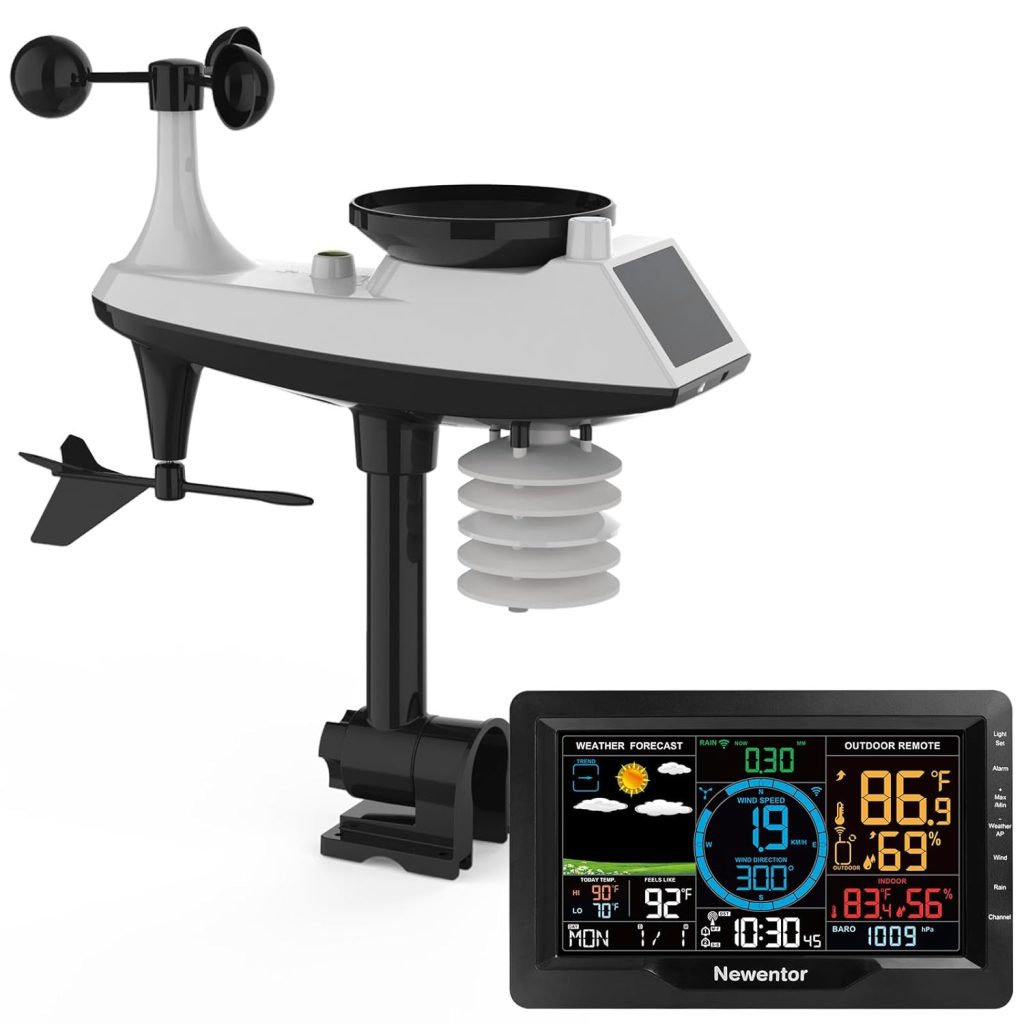 Newentor Weather Station Wireless Indoor Outdoor with Rain Gauge and Wind Speed, Professional Tempest Digital Weather Stations with Data Logging and Alerts, Weather Forecast, Solar Powered