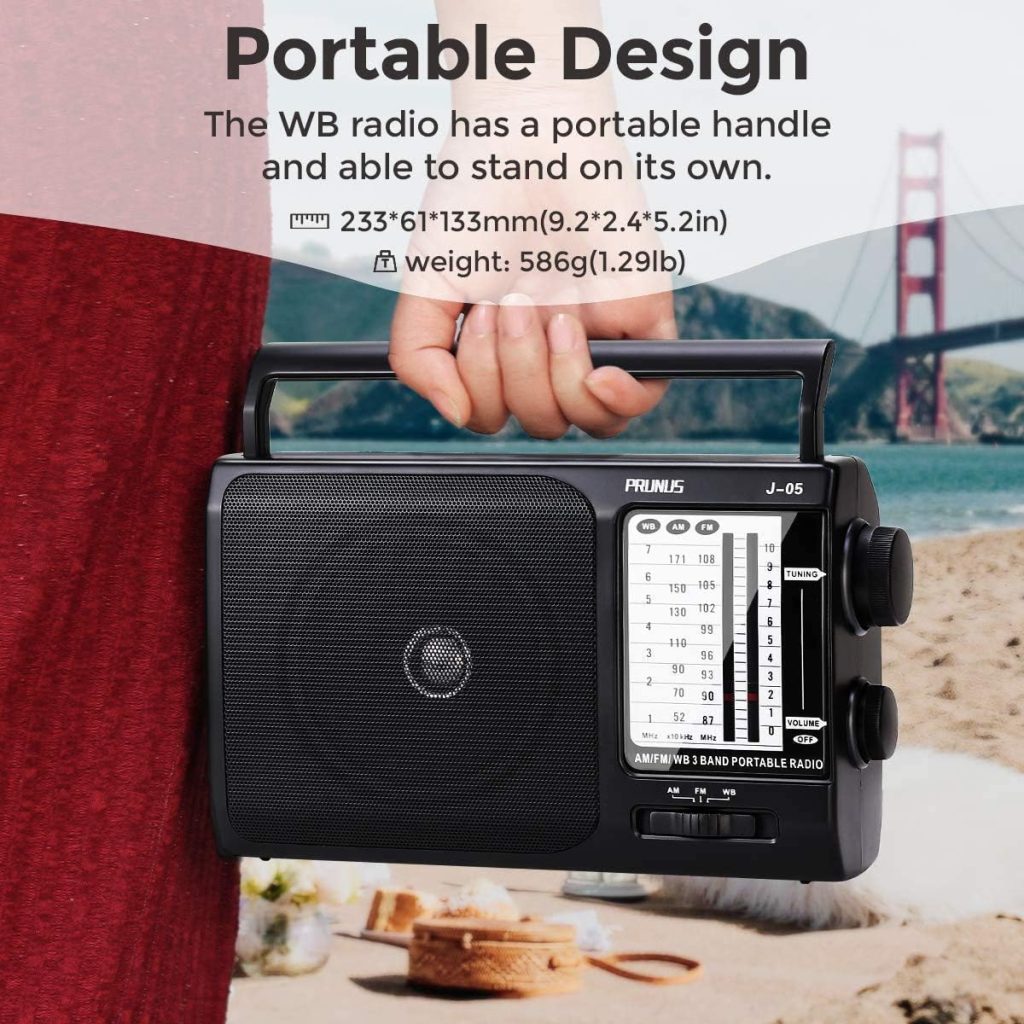 NOAA Weather AM FM Portable Radio with Best Reception, Transistor Radio, Battery Operated Radio by 3X D Cell Batteries or AC Power for Household  Outdoor, Plug in Wall by PRUNUS