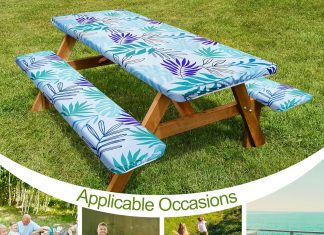 picnic table cover with bench covers camping essentials waterproof windproof camping tablecloth with drawstring bag fitt 2