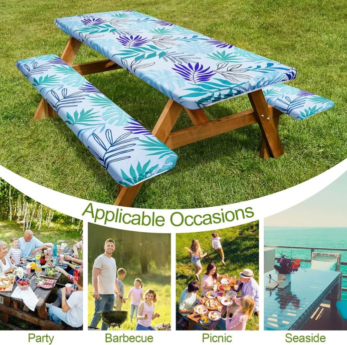 picnic table cover with bench covers camping essentials waterproof windproof camping tablecloth with drawstring bag fitt 2