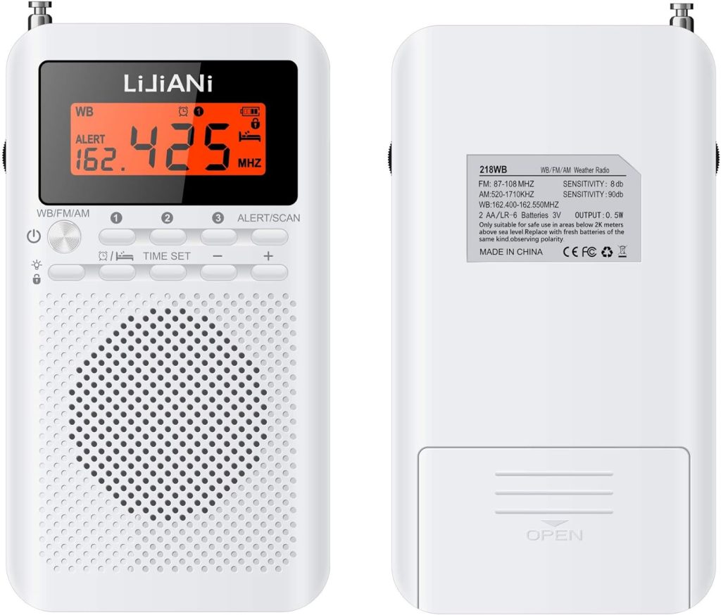 Pocket Weather Alert Radio NOAA/Am/Fm Portable Transistor Powered 1500MAH Battery with Flashlight Emergency SOS Alarm Best Reception New Version with Backlight