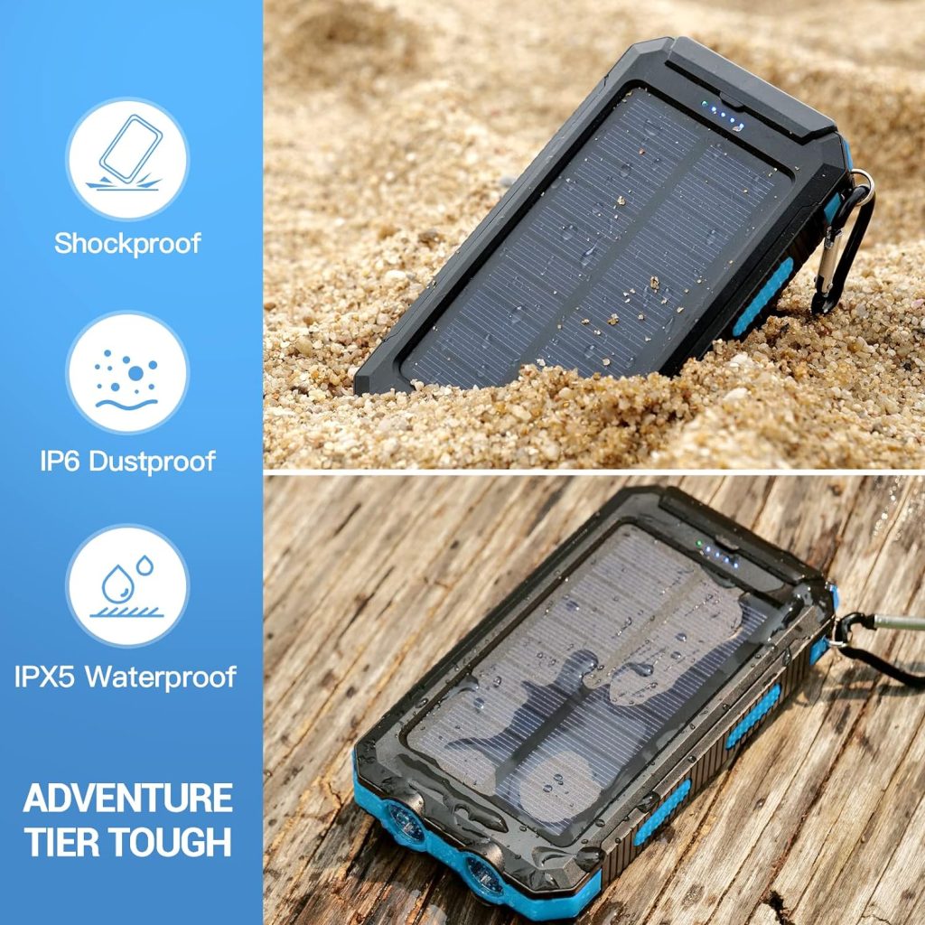 Portable Charger, Solar Charger, 38800mAh Solar Power Bank with 2.4A USB-A Output Ports Compatible with iPhone, Samsung Galaxy, and More, Dual Emergency LED Flashlight Perfect for Hiking, Camping
