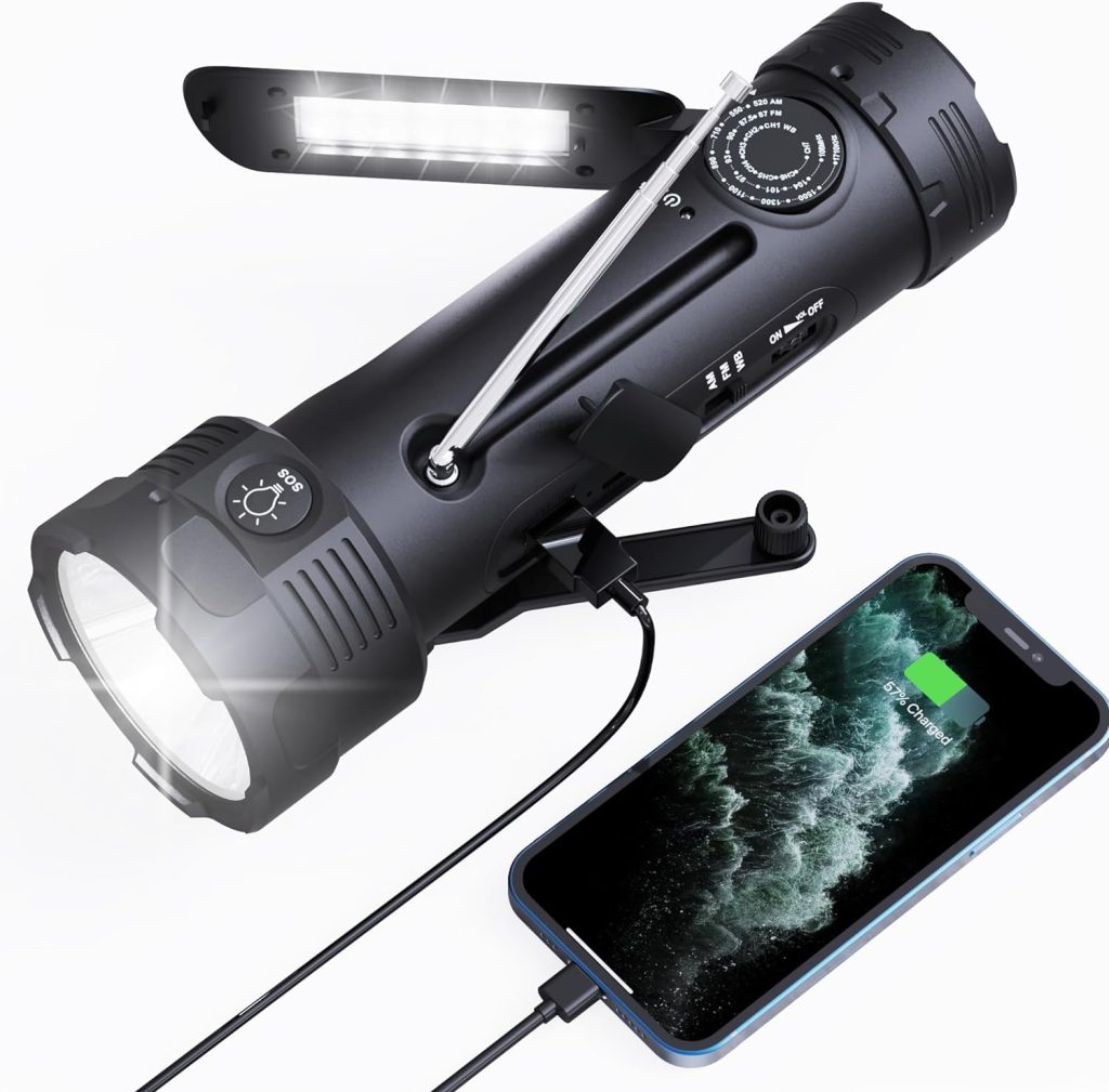 PPLEE Emergency Solar Hand Crank Radio with 5 LED Flashlight for Survival, NOAA/AM/FM Weather Alert Radio with Reading Lamp,Battery Operated,Portable Power Bank for Phone Charging,SOS Mode for Help