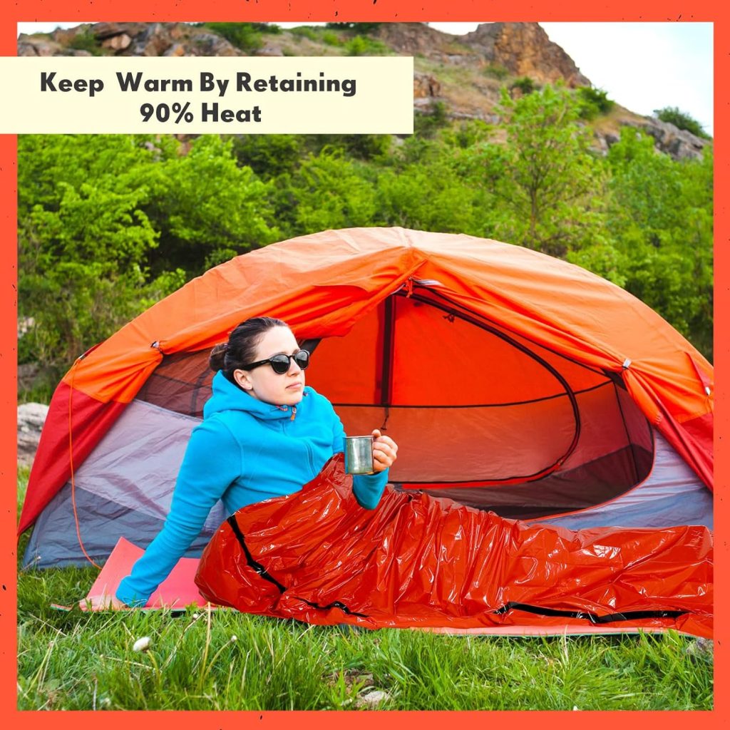Qunclay 24 Set Emergency Sleeping Bag Survival Bivvy Sack Blanket with Whistles Lightweight Portable Thermal Survival Bag Thick Tent with Hood Extension Nylon Stuff Sack for Camping Hiking Outdoor