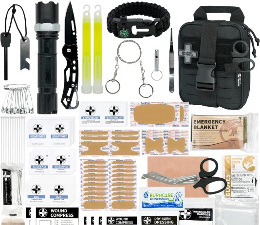 rhino rescue small first aid kit with survival tools emergency care bag for car camping backpacking hiking hunting black