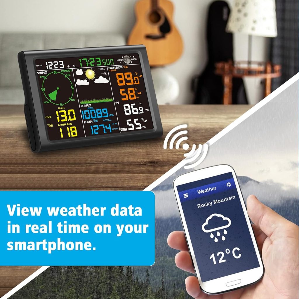 Sainlogic Professional WiFi Weather Station with Outdoor Sensor, Internet Wireless Weather Station with Rain Gauge, Weather Forecast, Wind Gauge, Wunderground, Black