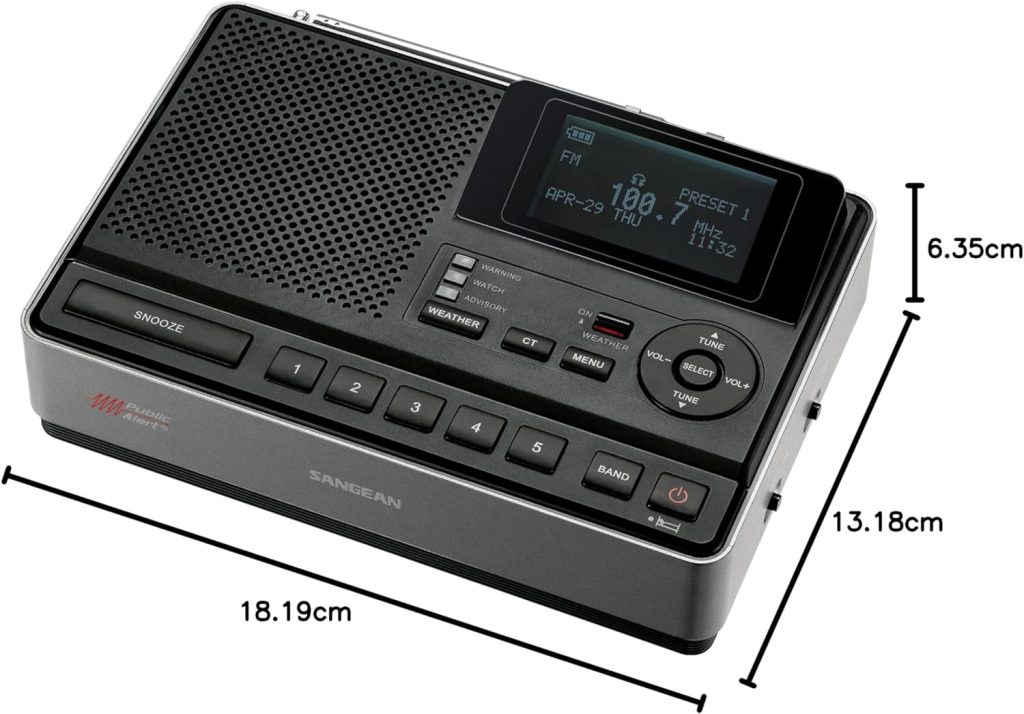 Sangean CL-100 NOAA, S.A.M.E and Public Alert Certified Weather Alert Table-Top Radio with AM / FM-RBDS, and EEPROM Back Up for Preset Stations