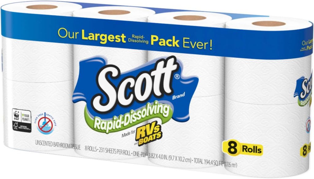Scott Rapid Dissolve Bath Tissue Made for RVs and Boats (8 Rolls)