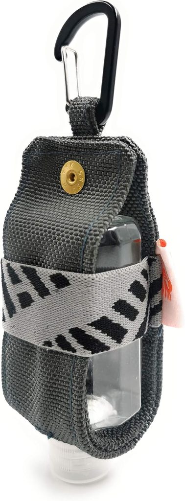 SUCHI Travel Size Hand Sanitizer Holder,Bottle Case and Carabiner Carrier bag-Portable Mini Waist Bag for Liquids Clip On Belt Loop,Backpack and Purse-Includes Empty 60ml/ 2 oz Reusable Bottle (Gray)