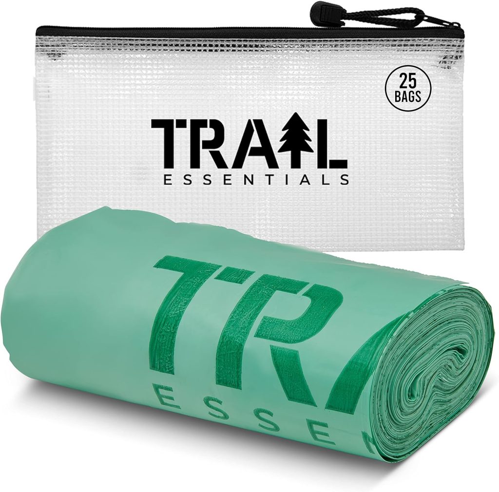 TRAIL ESSENTIALS Toilet Bags, Certified Biodegradable and Compostable; Use and Bury in Ground –Includes Convenient Water Resistant Carry Case