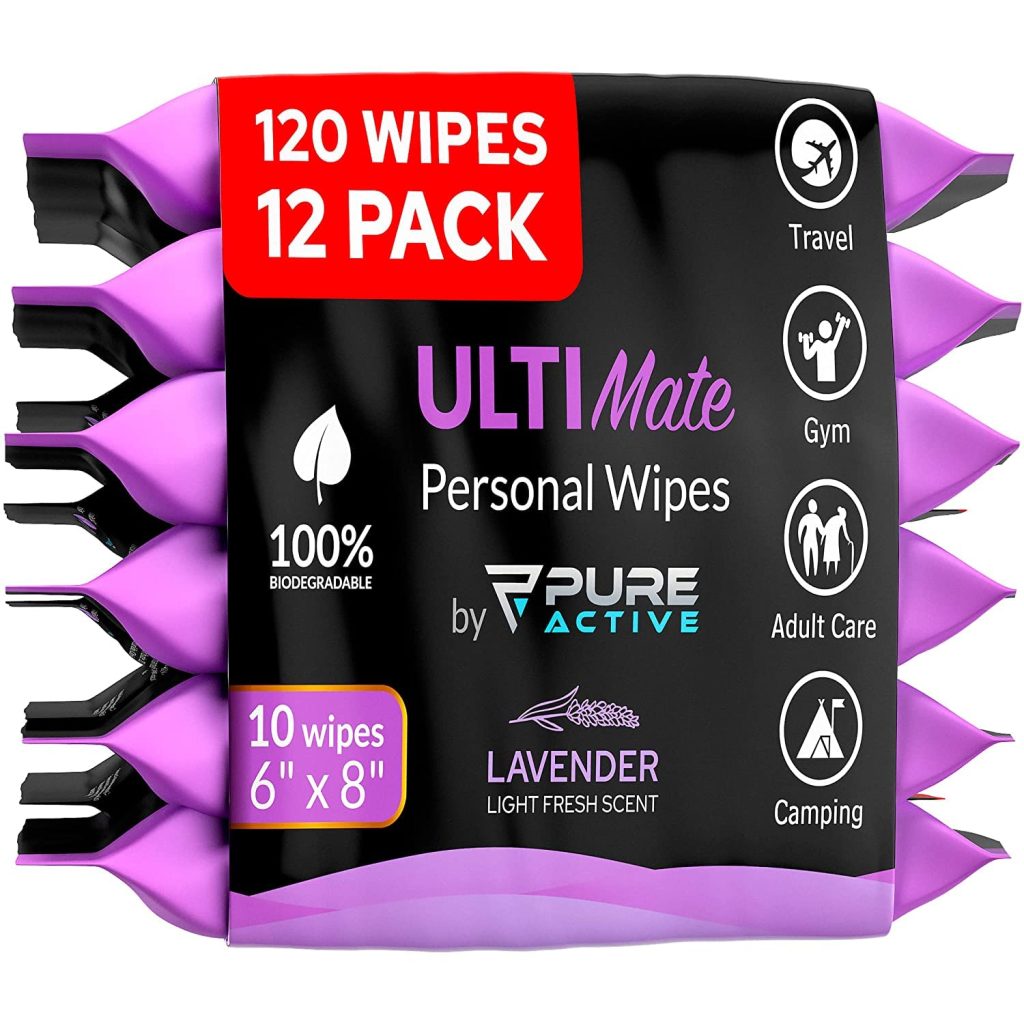 Ultimate Shower Travel Body and Face Wipes 120 Wipes 6x8, Biodegradable Personal Hygiene Body Cleansing Wipes for Men for After Gym Travel Camping Adult Bathing Wipes,Unscented