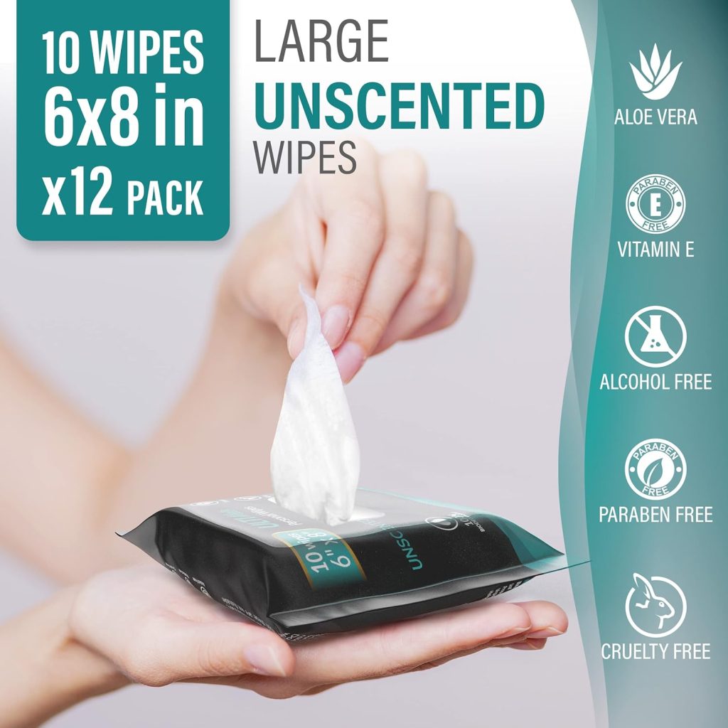 Ultimate Shower Travel Body and Face Wipes 120 Wipes 6x8, Biodegradable Personal Hygiene Body Cleansing Wipes for Men for After Gym Travel Camping Adult Bathing Wipes,Unscented