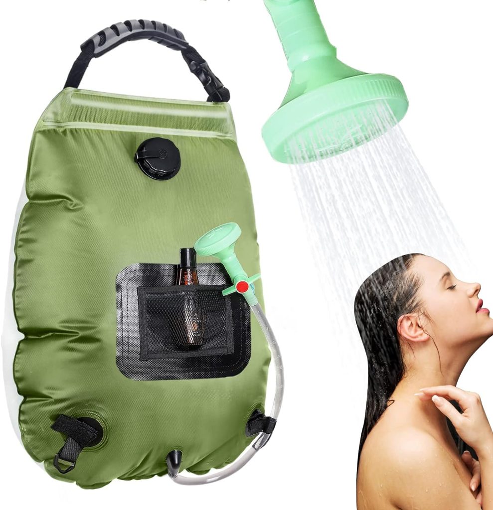 Unniweei Solar Portable Shower Bag, 5 Gal/20L Solar Heating Camping Shower Bag with Removable HoseOn-Off Switchable Shower Head, Compact Camping Shower for Camping, Hiking, Traveling, Beach Swimming