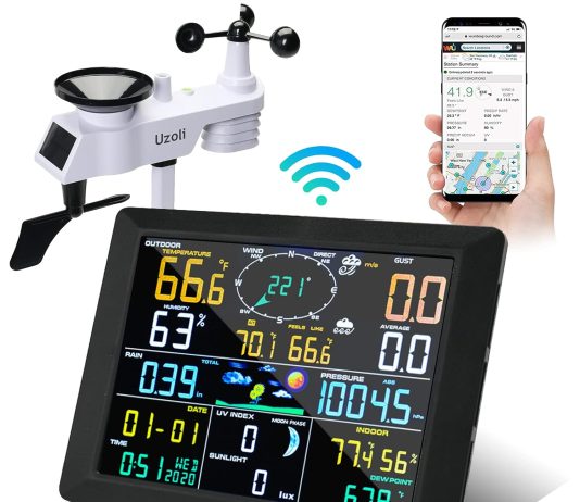uzoli professional weather stations wireless indoor outdoor thermometer hygrometer with wifi large 10 lcd display weathe